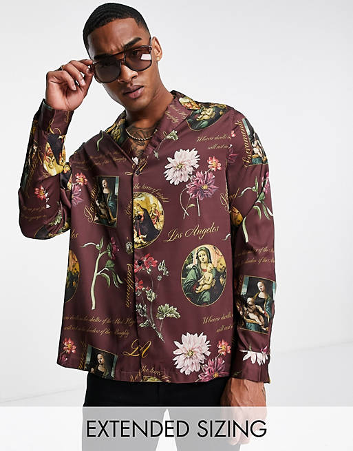 ASOS DESIGN relaxed deep revere satin shirt in floral print | ASOS