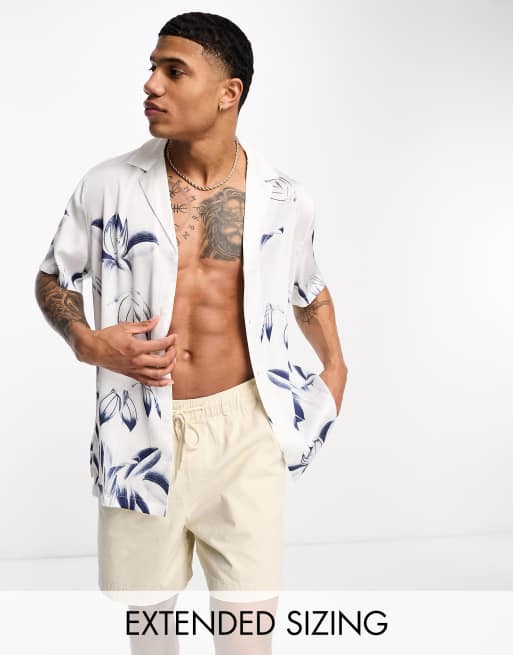 ASOS DESIGN relaxed short sleeve shirt in tiger print with revere collar