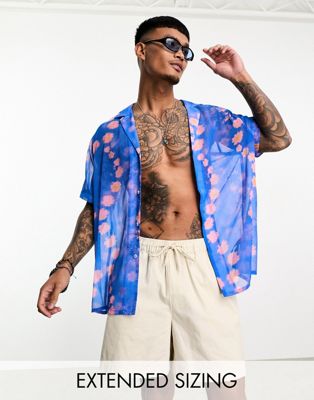 ASOS DESIGN relaxed deep revere sheer shirt in bright floral - ASOS Price Checker
