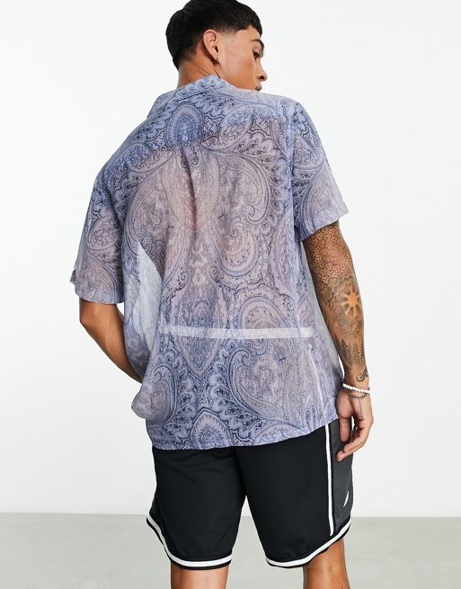 ASOS DESIGN relaxed revere shirt in bright blue paisley bandana print