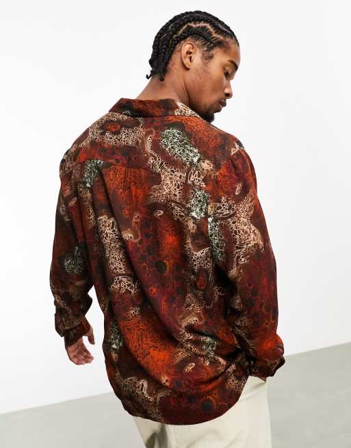 ASOS DESIGN relaxed deep revere shirt in brown abstract animal print, 2 of 4