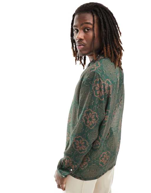 ASOS DESIGN relaxed deep revere shirt in green floral print, 2 of 4