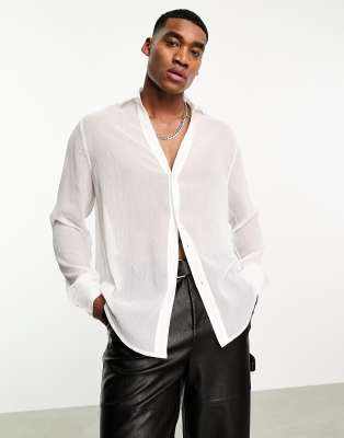 ASOS DESIGN relaxed deep revere shirt in sheer white | ASOS