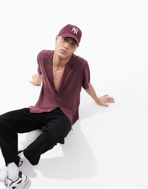 ASOS DESIGN relaxed deep revere viscose shirt in burgundy - view 1