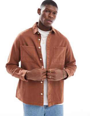 relaxed denim shirt with stitching detail in brown wash