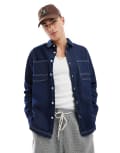 [ASOS DESIGN] ASOS DESIGN relaxed denim shirt with top stitching in blue rinse wash L Rinse wash