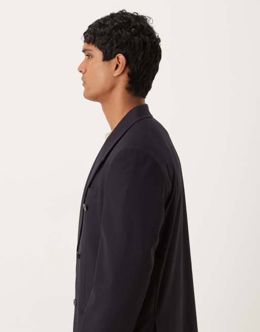 ASOS DESIGN relaxed double breasted jacket with subtle woven stripe in navy, 4 of 5