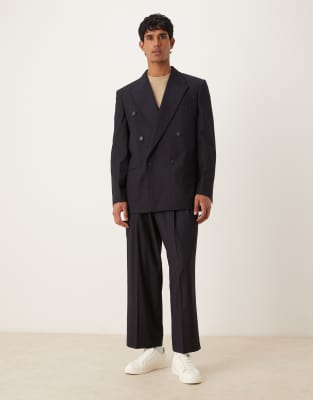 Asos Design Relaxed Double Breasted Jacket With Subtle Woven Stripes In Animal Print