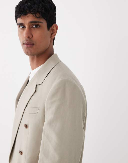 ASOS DESIGN relaxed double breasted linen rich suit jacket in light brown, 4 of 5