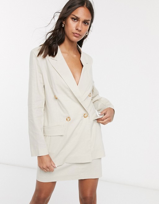 ASOS DESIGN relaxed double breasted linen suit blazer
