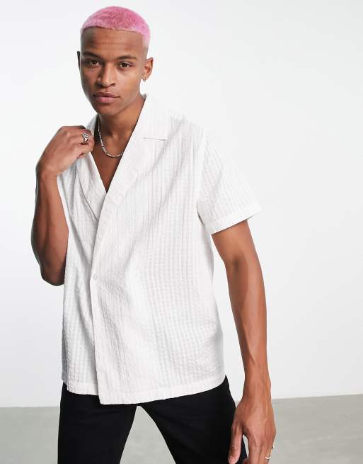 ASOS DESIGN relaxed double breasted shirt in textured cotton | ASOS