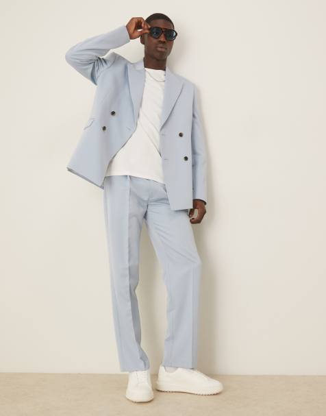 ASOS DESIGN relaxed double breasted suit in blue - view 1