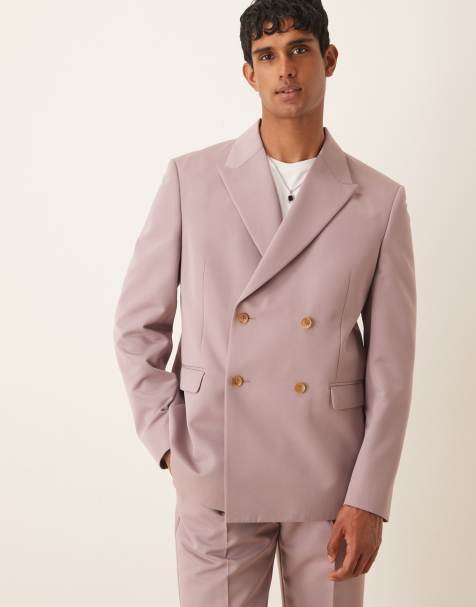 ASOS DESIGN relaxed double breasted suit jacket in dusty pink - view 1