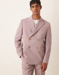 [ASOS DESIGN] ASOS DESIGN relaxed double breasted suit jacket in dusty pink Chest 42 Regular Dusty pink