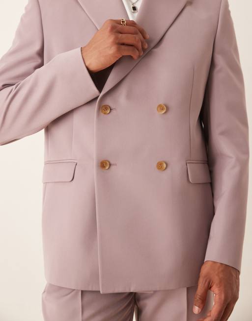 ASOS DESIGN relaxed double breasted suit jacket in dusty pink , 3 of 5