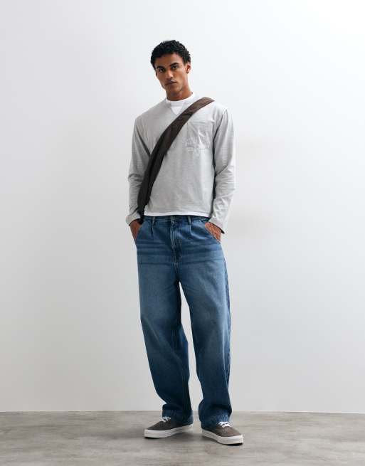 ASOS DESIGN relaxed double layer v neck tshirt with chest pocket and graphic in gray heather, 2 of 5