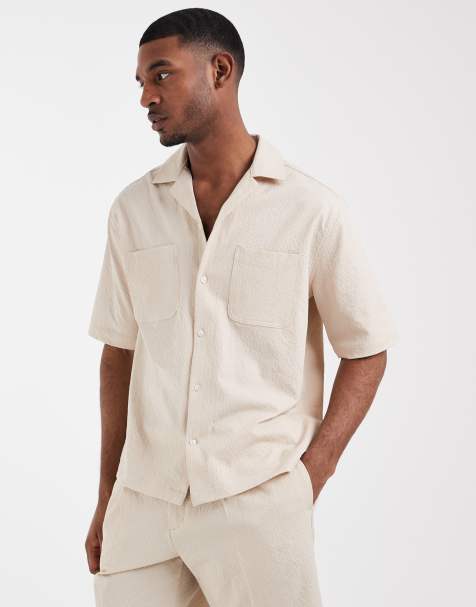 ASOS DESIGN smart co-ords relaxed shirt in stone seersucker
