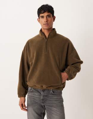 Asos Design Relaxed Drop Shoulder Quarter Zip Sweatshirt In Green