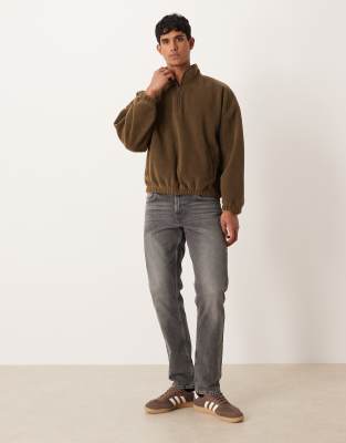 Asos Design Relaxed Drop Shoulder Quarter Zip Sweatshirt In Green