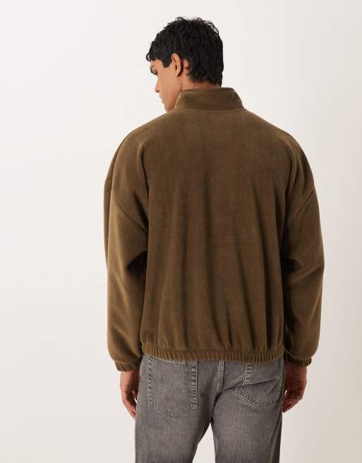ASOS DESIGN relaxed drop shoulder quarter zip sweatshirt in khaki, 3 of 5