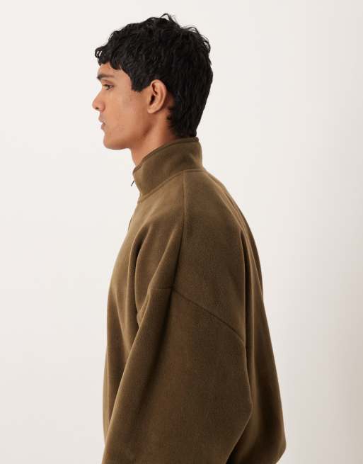 ASOS DESIGN relaxed drop shoulder quarter zip sweatshirt in khaki, 4 of 5