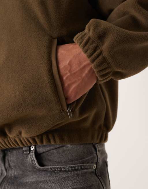 ASOS DESIGN relaxed drop shoulder quarter zip sweatshirt in khaki, 5 of 5