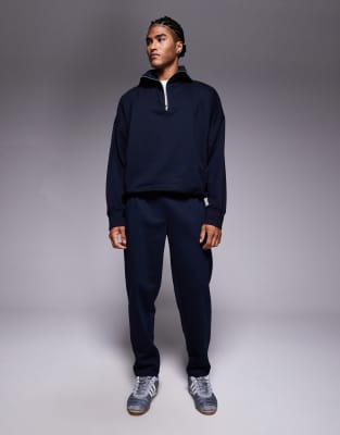 Asos Design Relaxed Drop Shoulder Quarter Zip Sweatshirt In Blue