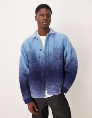 ASOS DESIGN relaxed drop shoulder shacket with wool look in blue ...