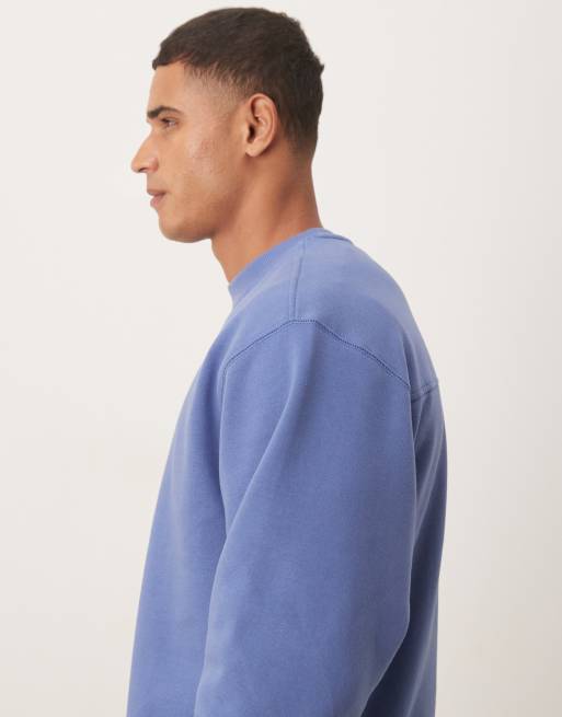 ASOS DESIGN relaxed drop shoulder sweatshirt with woven label detail in washed blue, 4 of 5