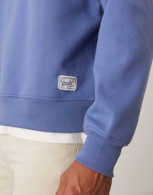 ASOS DESIGN relaxed drop shoulder sweatshirt with woven label detail in washed blue, 5 of 5