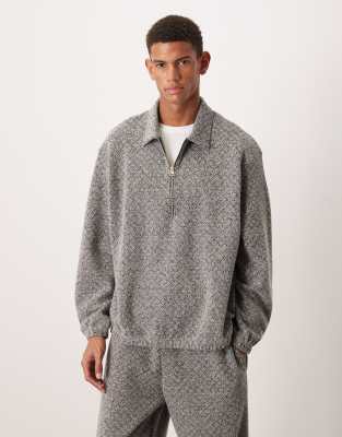 Asos Design Relaxed Dropped Shoulders Quarter Zip Sweatshirt In Brown
