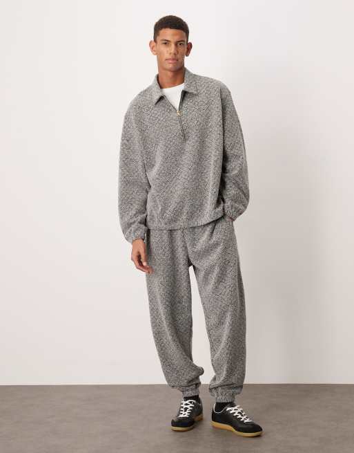 ASOS DESIGN relaxed dropped shoulders quarter zip sweatshirt in brown - part of a set, 2 of 5