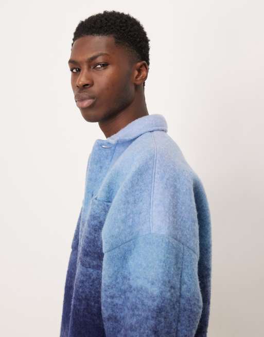 ASOS DESIGN relaxed dropped shoulders wool blend shacket in blue