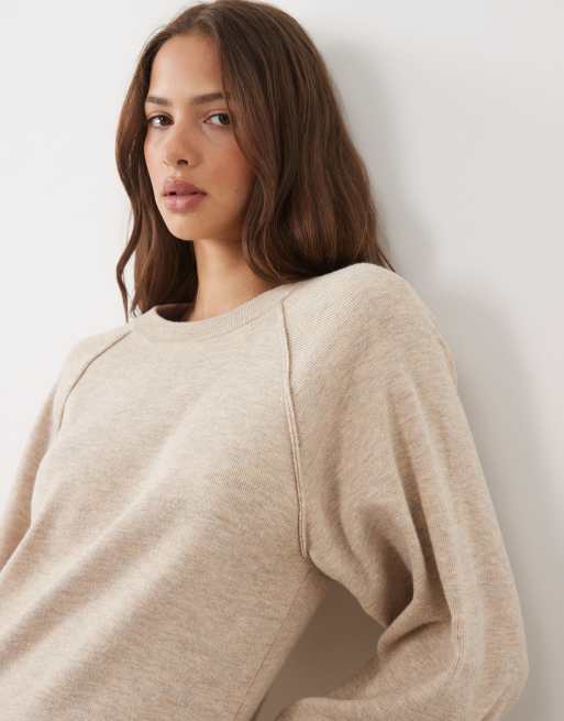 ASOS DESIGN relaxed fine gauge crew neck midi dress in oatmeal, 2 of 4
