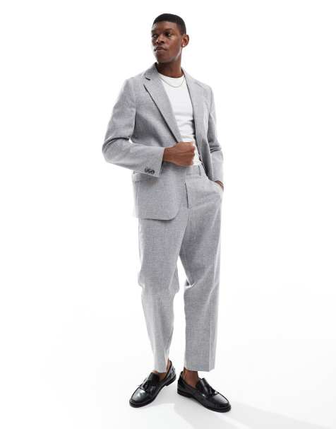 ASOS DESIGN – Relaxed Fit Anzughose in Grau aus Leinen und Baumwolle mit schmal zulaufendem Bein - view 1