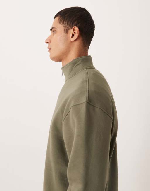 ASOS DESIGN – Relaxed Fit Basic-Sweatshirt in Grün mit kurzem Reißverschluss , 4 von 5