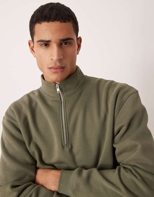 ASOS DESIGN – Relaxed Fit Basic-Sweatshirt in Grün mit kurzem Reißverschluss , 5 von 5
