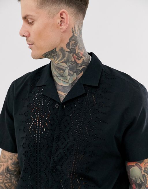 ASOS Regular Fit Embroidered Shirt With Revere Collar