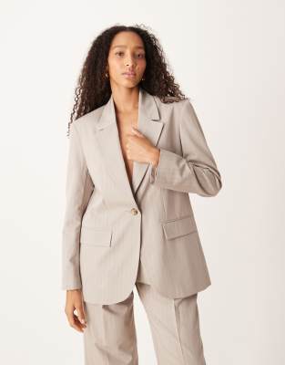 ASOS DESIGN - Relaxed-Fit-Blazer in taupe gestreift, Kombiteil-Brown