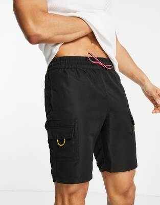 ASOS DESIGN relaxed fit cargo shorts with contrast trims-Black