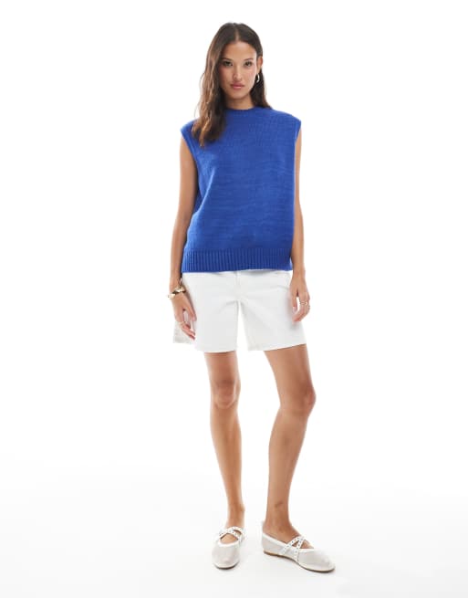 ASOS DESIGN relaxed fit crew neck knit tank in blue | ASOS