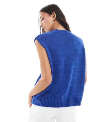 Asos Design Relaxed Fit Crew Neck Knit Tank Top-blue