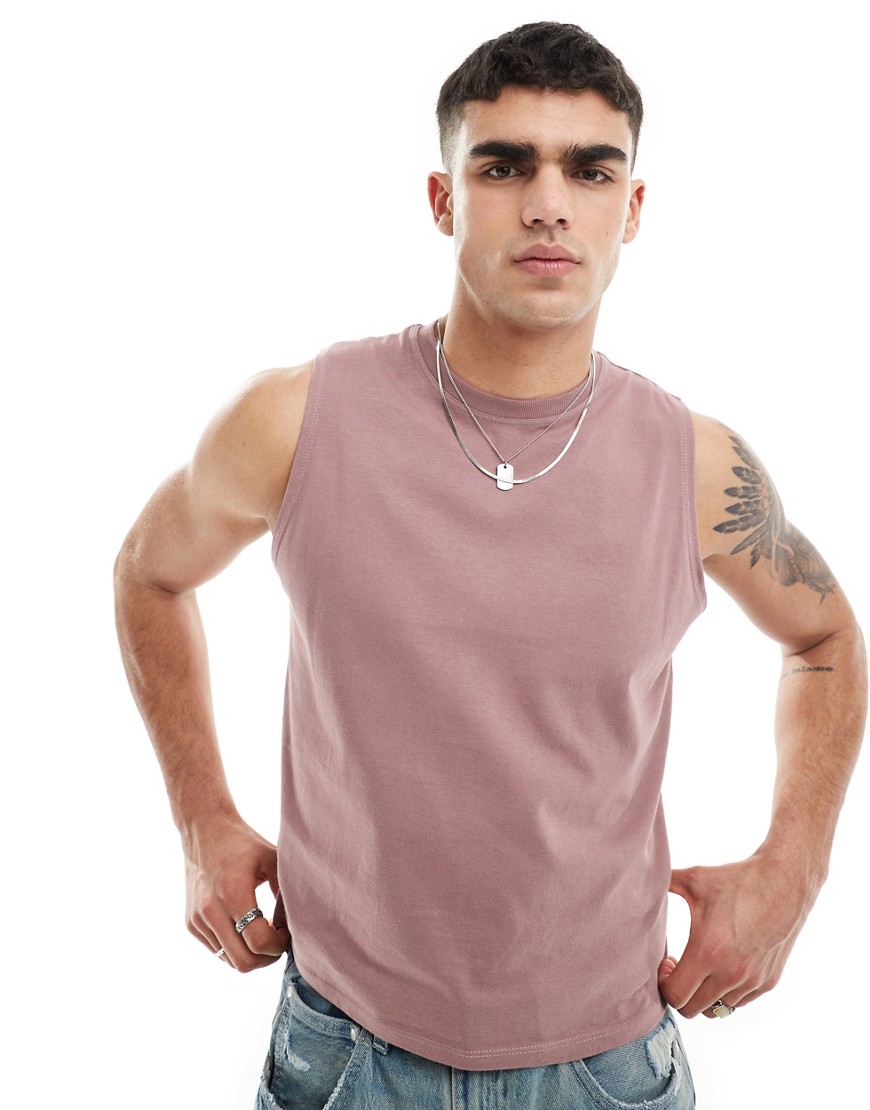 ASOS DESIGN relaxed fit cropped vest with crew neck in dusty pink