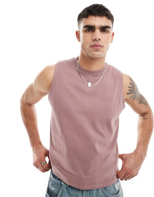 FhyzicsShops DESIGN relaxed fit cropped vest with crew neck in   dusty pink