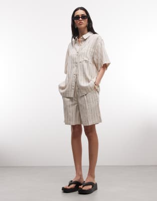 Relaxed-Fit-Dad-Shorts in Naturfarbe mit Streifen und Leinenanteil-Neutral Neutral 42