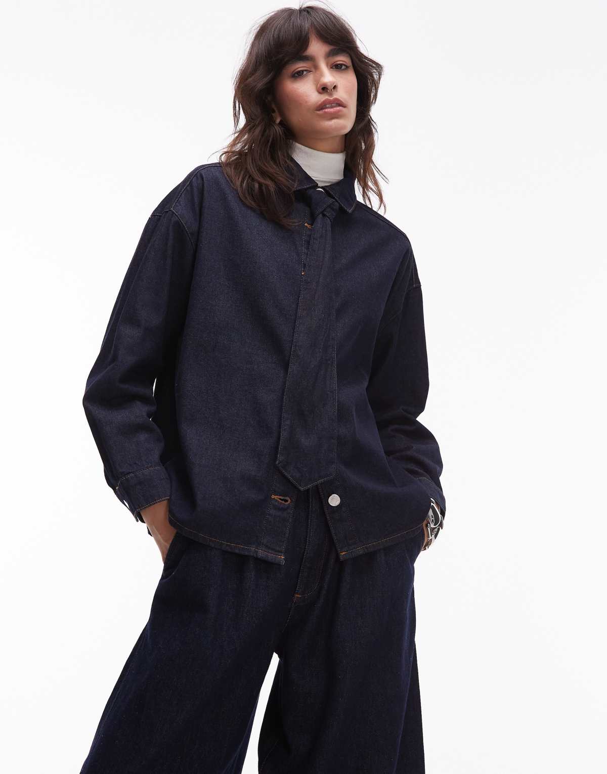 ASOS DESIGN relaxed fit denim shirt with tie in indigo