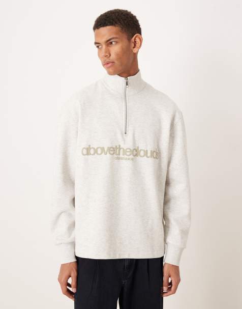 ASOS DESIGN relaxed fit half-zip sweatshirt with tonal puff print in white marl - view 1