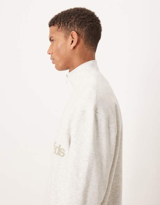 ASOS DESIGN relaxed fit half-zip sweatshirt with tonal puff print in white marl, 4 of 5