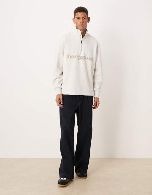 ASOS DESIGN relaxed fit half zip with tonal puff print in white marl, 2 of 5