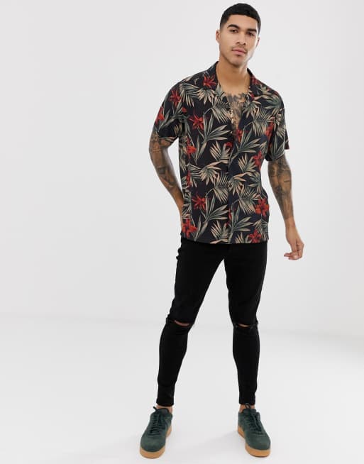 ASOS DESIGN Curve hawaiian shirt in leaf print